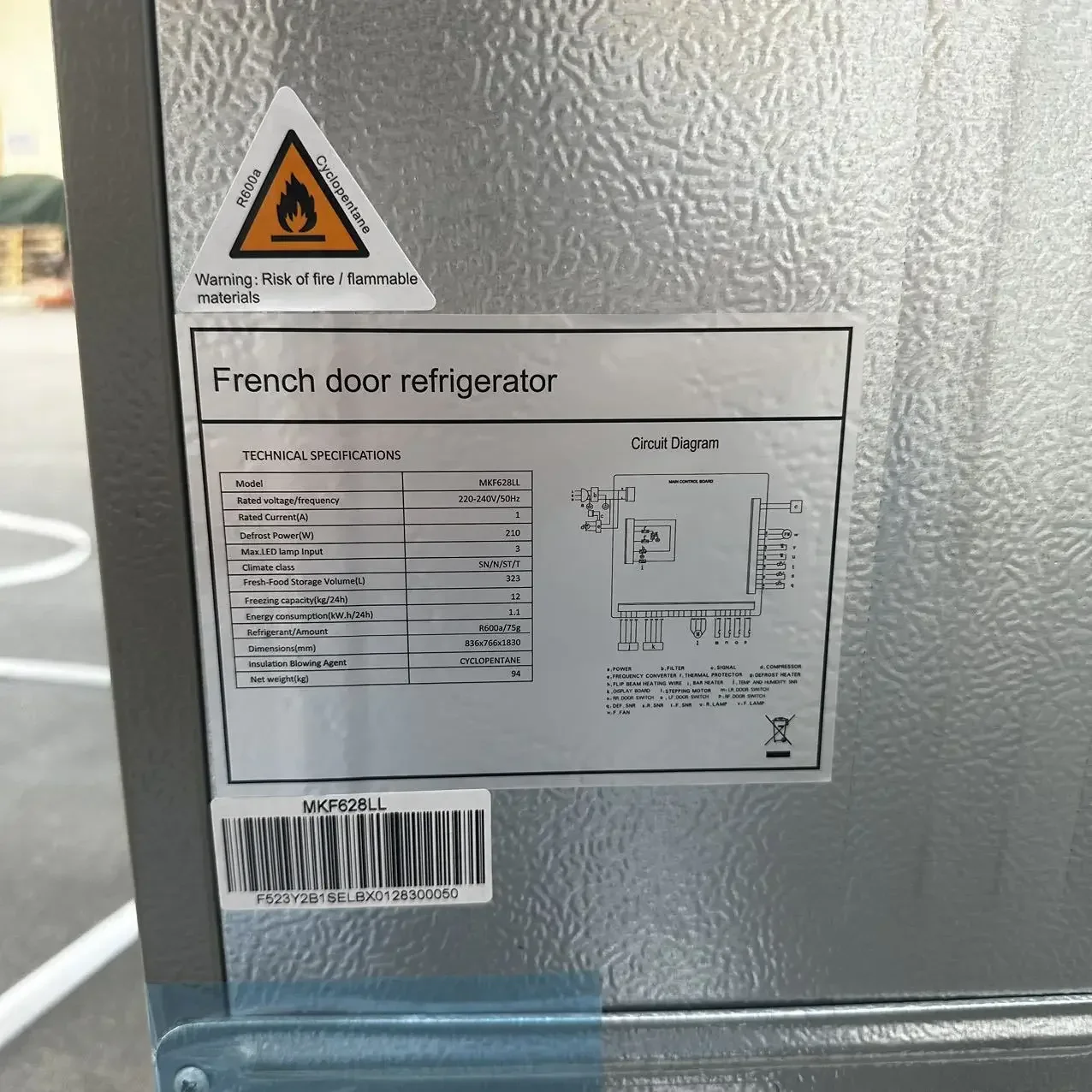 Refrigeradors de puerta francesa de 628L, refrigerador y congelador de 4 puertas cruzadas, refrigeradores eléctricos de lado a lado de poco ruido para el hogar