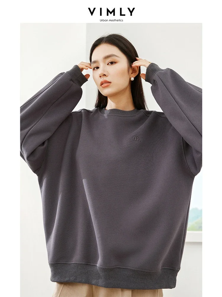 Vimly Women\'s Oversize Sweatshirts Cotton O-neck Pullover Long Sleeve Tops 2023 Casual Loose Thick Winter Clothes Women M5302