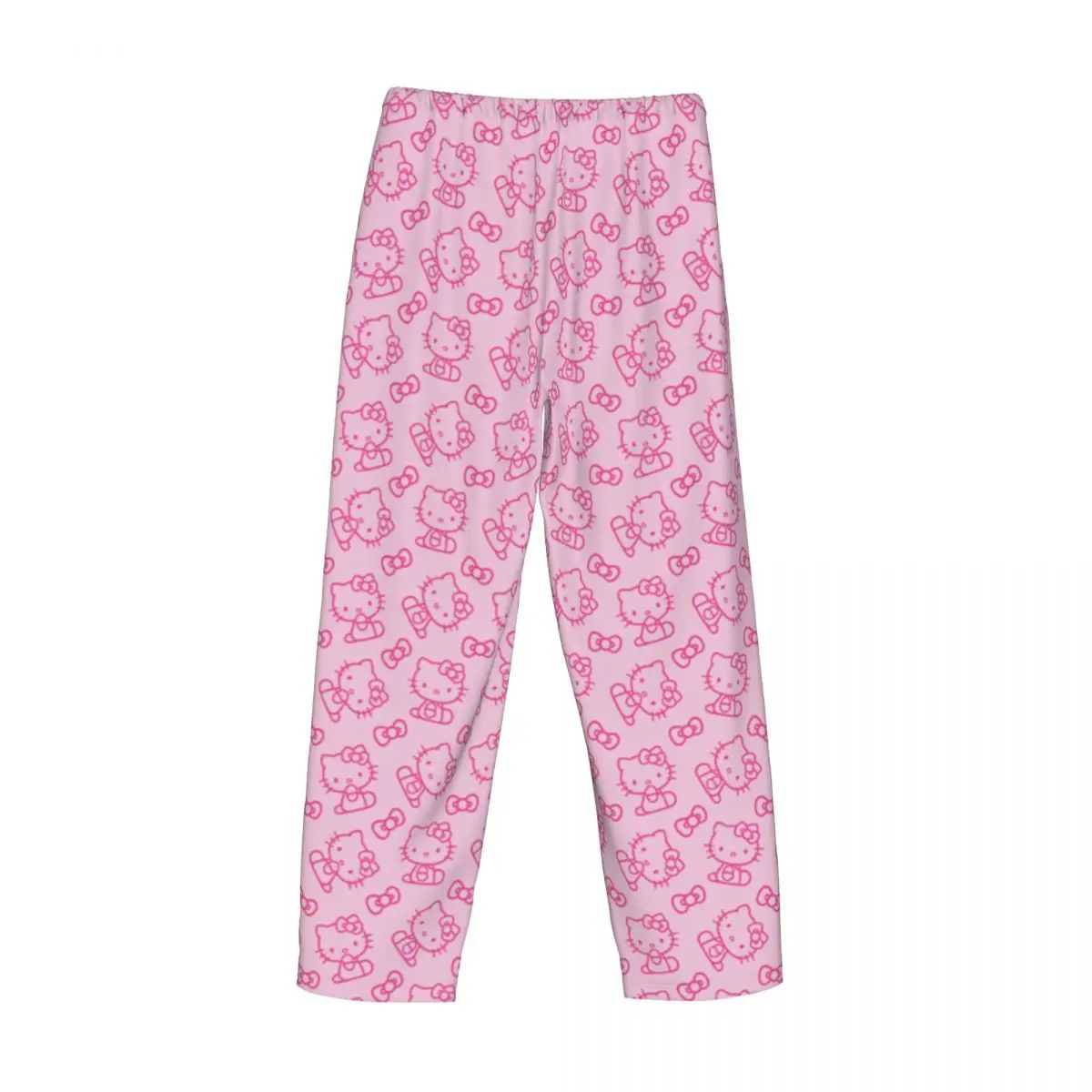 Calças de pijama anime Hello Kitty para homens, estampadas personalizadas, arco rosa, pijamas para dormir anime, fundo com bolsos, animado