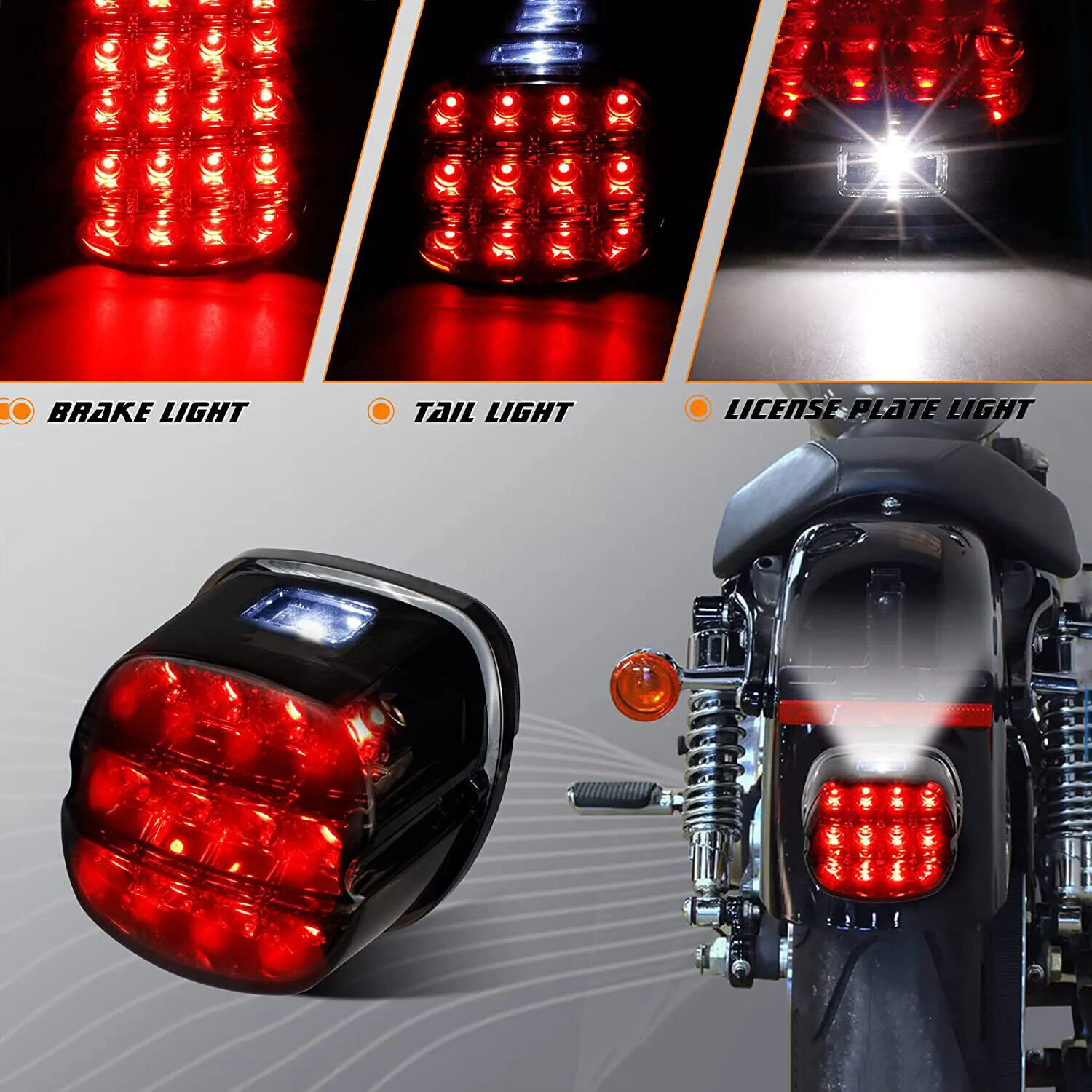 فرامل ضوء خلفي LED باللون الأسود لدراجة Harley Touring Road King Dyna Glide Softail Sporster #3