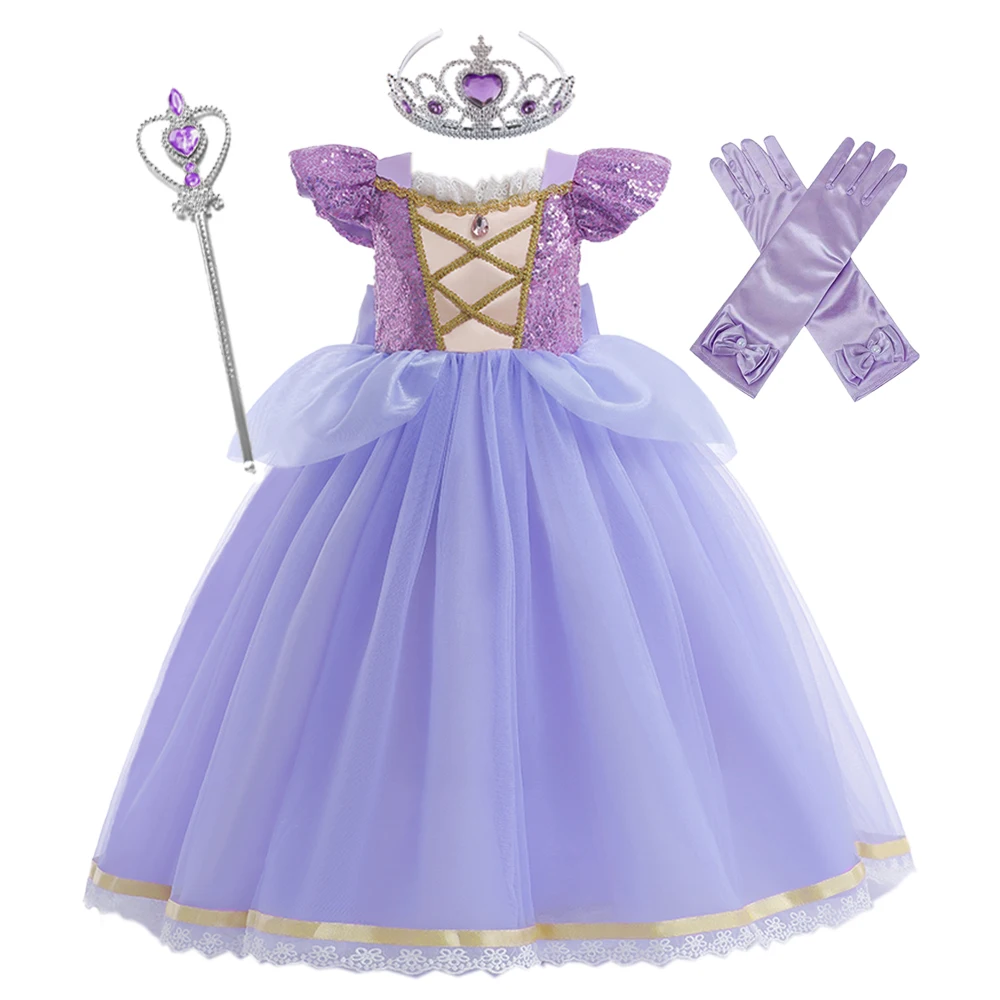 Sleeping Princess Cosplay Girls Dress Carnival Christmas Halloween Costume Bow Birthday Party Dresses for Girl Wedding Prom Gown