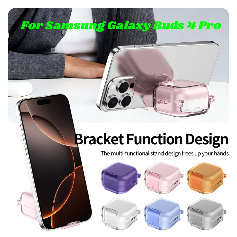 

Secuer Lock Switch Earphone Case For Samsung Galaxy Buds 4 Pro 2026 Transparent Cover Protective Sleeve with Ring Holder Coque