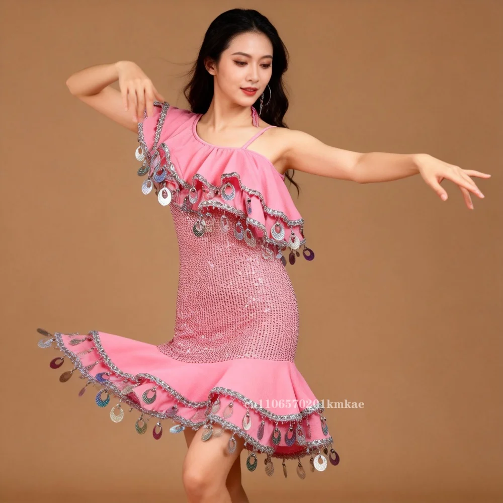 robe-de-danse-costume-de-danse-du-ventre-costume-de-performance-personnalise-pour-adultes-et-jeunes-jupe-orientale-a-paillettes-roses-vetements-de-competition-melaya