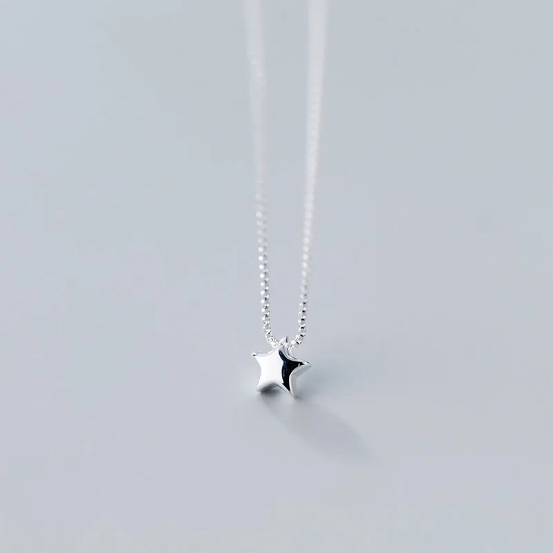 100% 925 Sterling Silver Star Necklace for Women Girl Simple Fashion Smooth Geometric Design Jewelry Party Gift Dropshipping