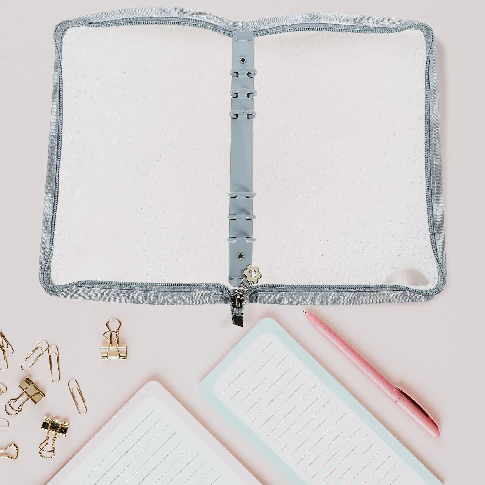 PVC Binder Cover with Zipper 6-Ring Binder Shell for Handbook Diary Storage Book Anti Slip Lightweight Cover for Office School