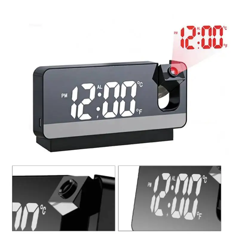 Projection Alarm Clock, Digital Clock with 180° Rotatable Projector, Clear LED Display, USB Charger, Progressive Volume,12/24H