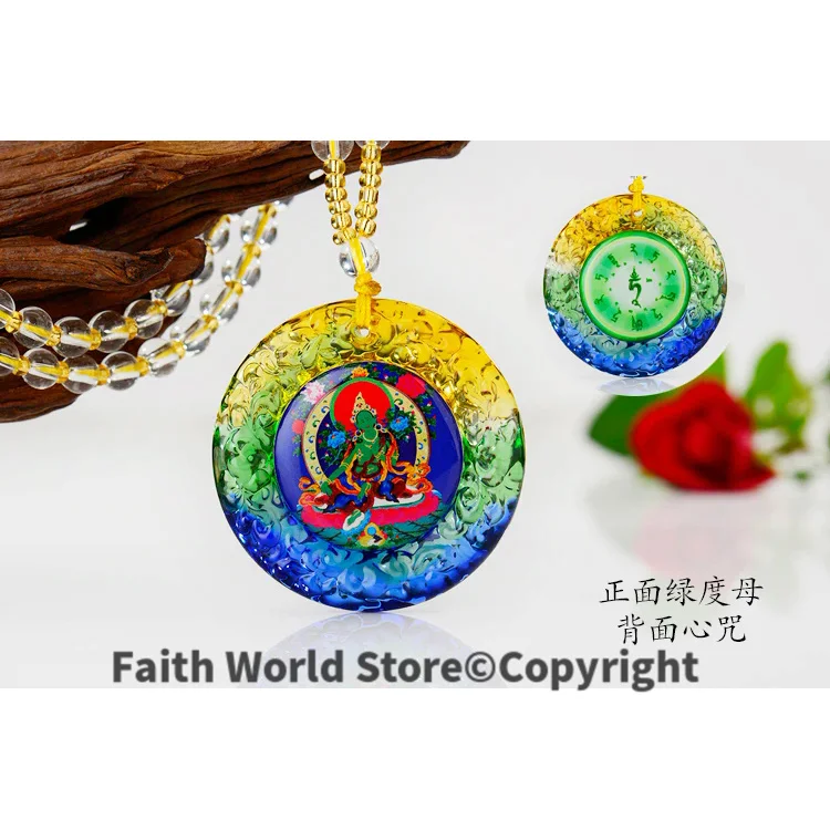 2PCS Wholesale Buddhist supplies Greco-Buddhist pocket travel efficacious talisman Bodhisattva Tara Green Buddha Crystal Amulet