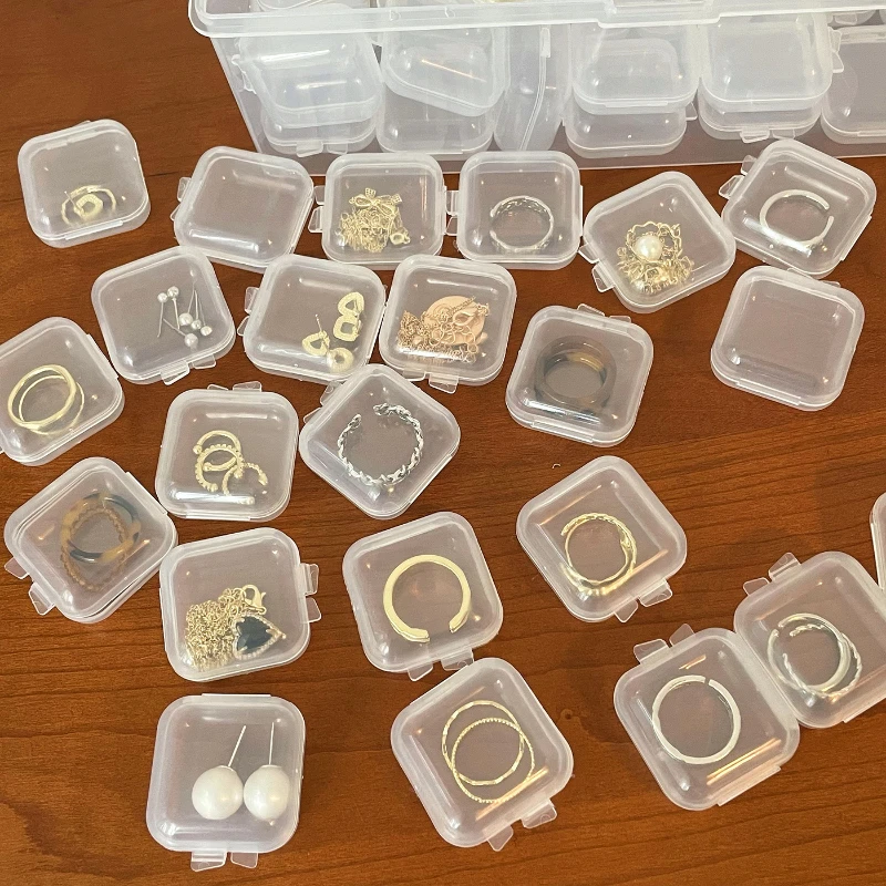 10/50PCS Small Square Box Clear Portable Plastic Box Earrings Jewelry Necklace Beads Storage Case Mini Home Organizer Container