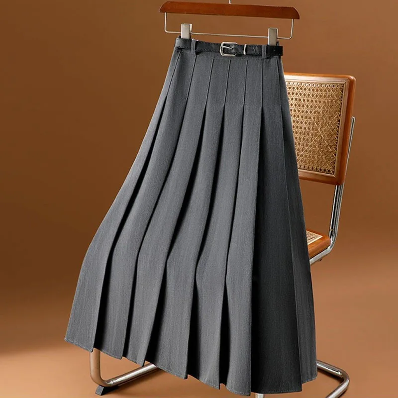 Fanan Autumn Winter Long Pleated Skirts Woman Solid High Waist School Student A-Line Jk Skirt Women Korean All-Match Maxi Skirts