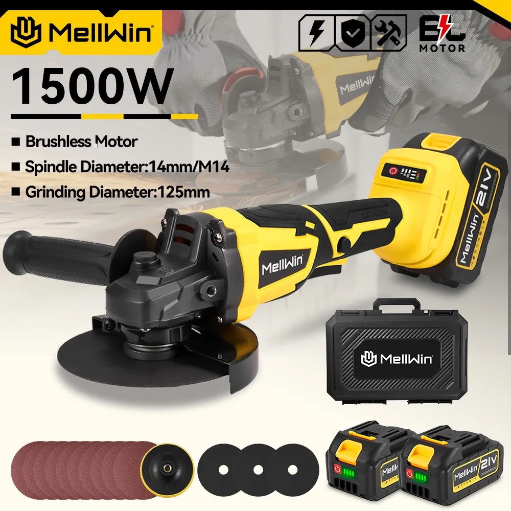 MELLWIN M14 125MM Bürstenlosen Elektrischen Winkel Grinder Cordless Polieren Holzbearbeitung Power Tool Für Makita 18V Batterie Pin