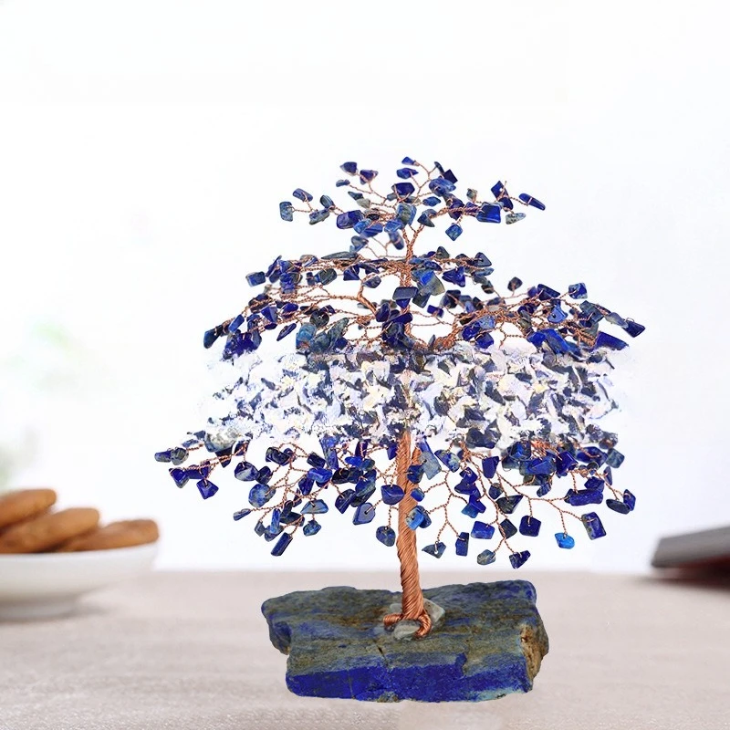 Natural crystal fortune tree, blue gravel raw ore bottom ornament, handmade craft gifts