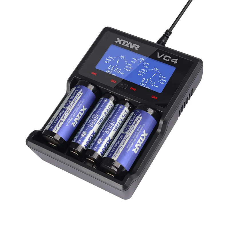 XTAR VC4 Battery Charger Universal LCD Screen Display USB Ni-MH/Ni-CD Li-ion 1.2V AAA AA fast Charger 18650 20700  21700 22650