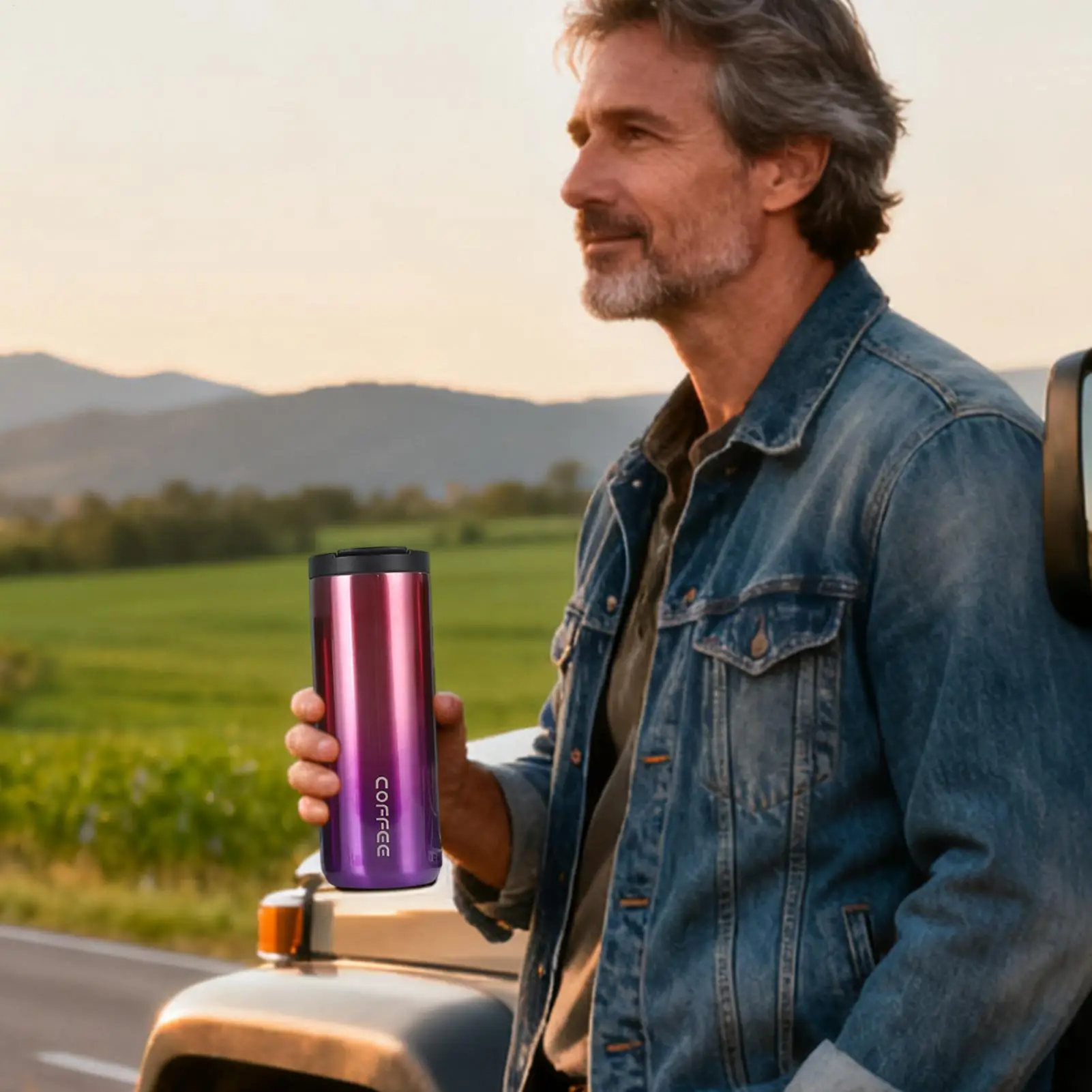 كوب سفر معزول بجدار مزدوج كوب من الفولاذ المقاوم للصدأ زجاجة حرارية خارجية للمدرسة والأعمال والسفر والرياضة والمنزل وصالة الألعاب الرياضية الخارجية