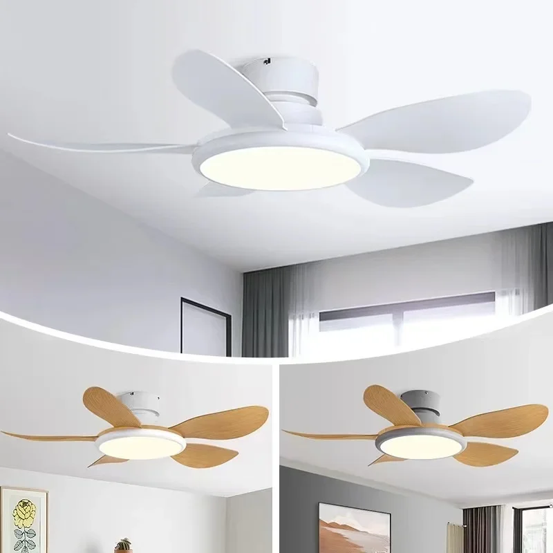 

NEW living room ceiling fan light wooden fan leaf Nordic low floor attic remote control household bedroom LED ceiling light