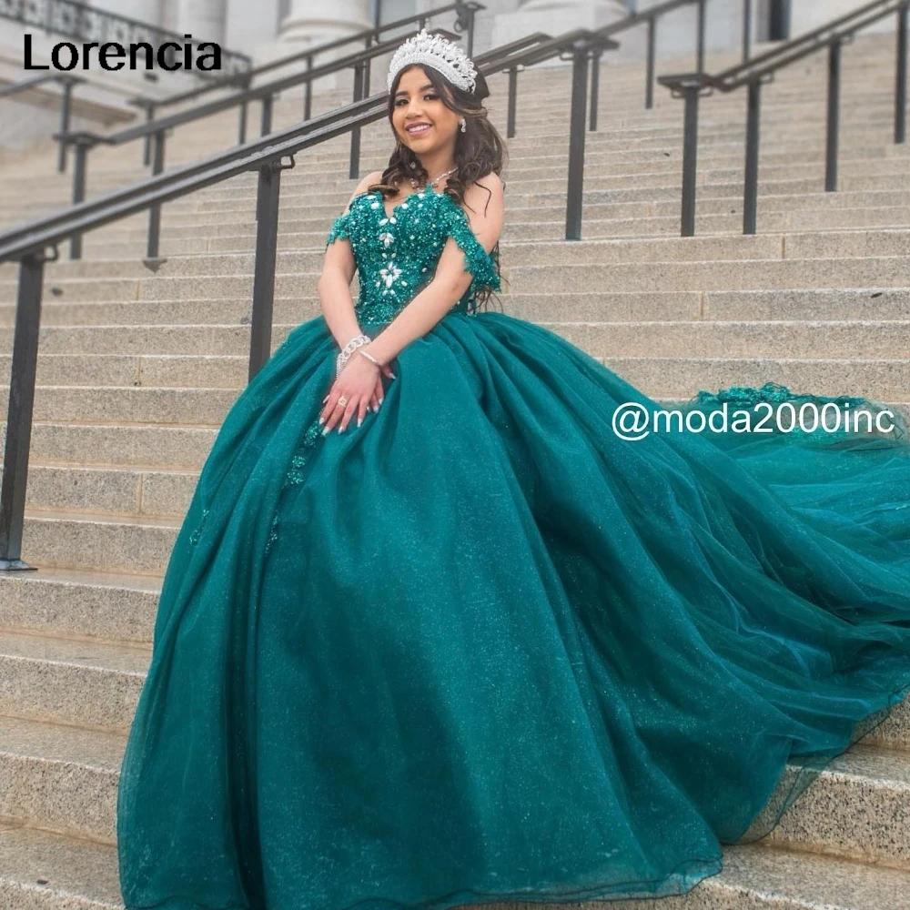 

Customized Green Crystals Quinceanera Dress Ball Gown Lace Applique Beading Corset Sweet 16 Vestidos De 15 Años YD48