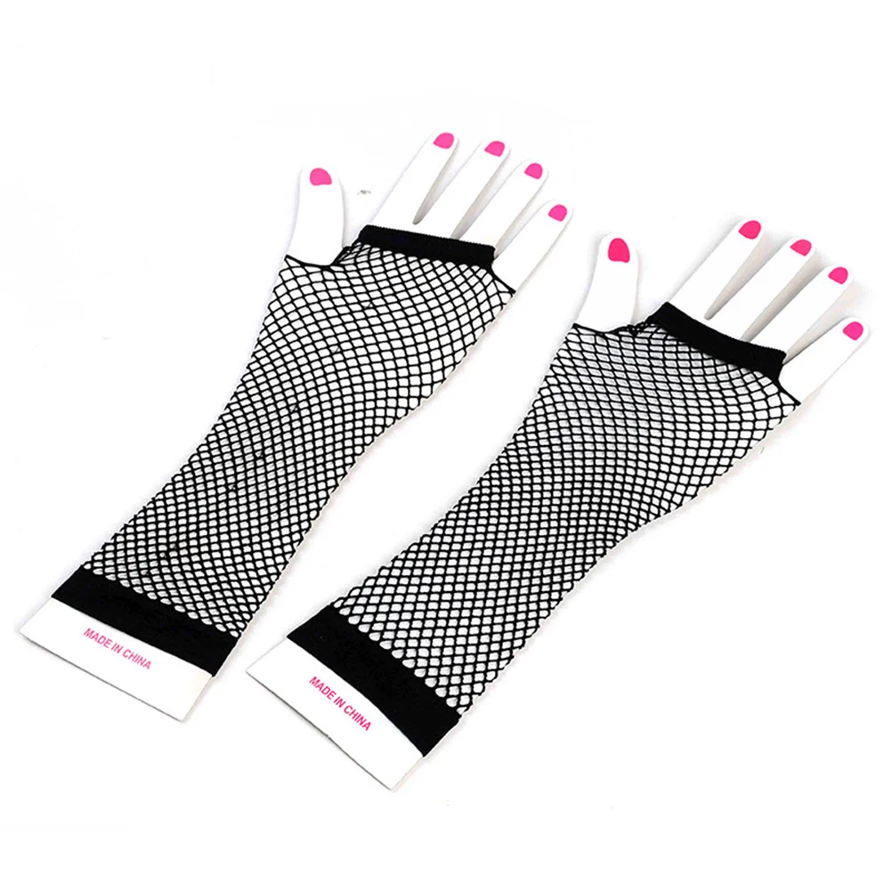 3Pair Fishnet Gloves Fingerless Retro 80's Costume Accessory for Halloween Party Performance Women Gloves Black Nylon