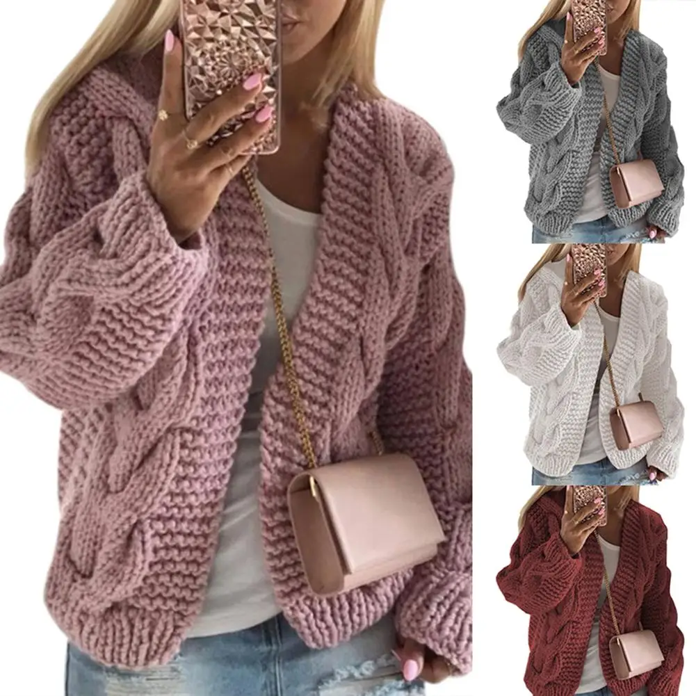 

New Knitted Long Sve Cardigan Thiened Winter Sweater Street Sle Hooded A-Line Coat for Women in Autumn And Winter