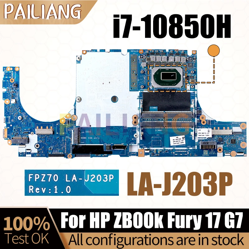 

For HP ZBook ZB00k Fury 17 G7 Laptop Mainboard LA-J203P M20102-601 SRH8P i7-10850H Notebook Motherboard Full Test