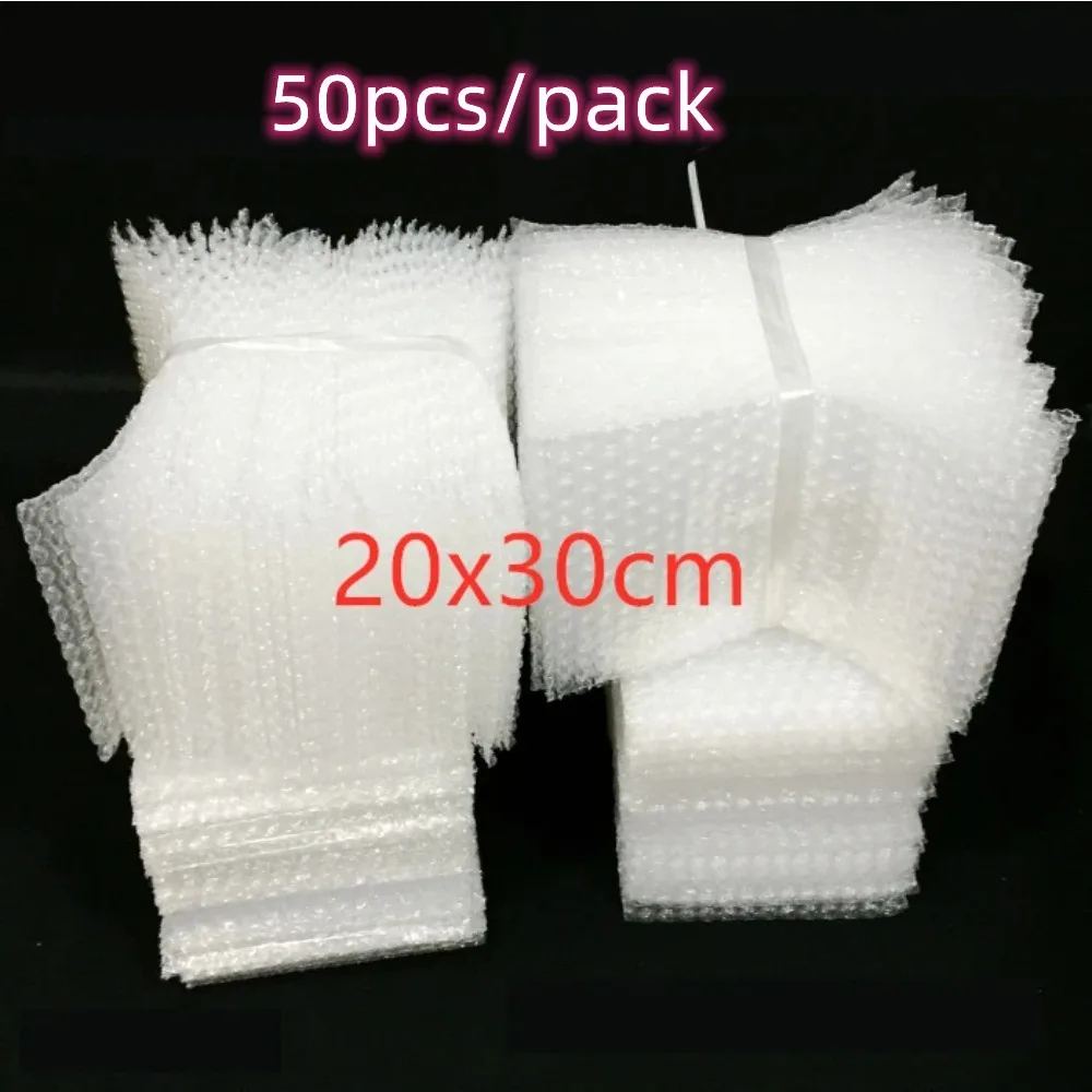 50pcs 20x30cm Plastic Wrap Envelope White Bubble Packing Bags PE Clear Shockproof Packaging Bag Double Film Bubble Bag