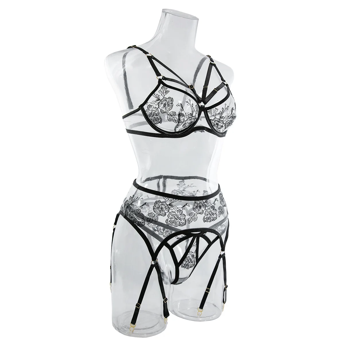 Nieuwe Mode Dames Kant Geborduurde Kant Lingerie Set Sexy Cross Bloemen Geborduurd Ondergoed Zomer Dames Doorzichtige Bh