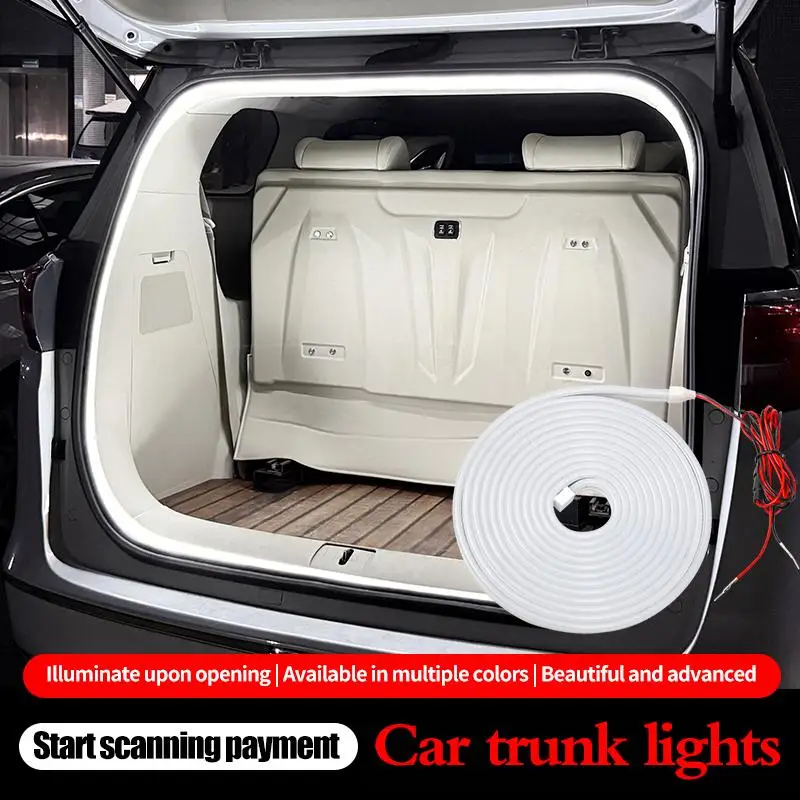2/4m LED Car Trunk Light Strip Trunk Ambient Light Automatic Light Flexible Interior Decoration Waterproof Strip On/Off K5M6