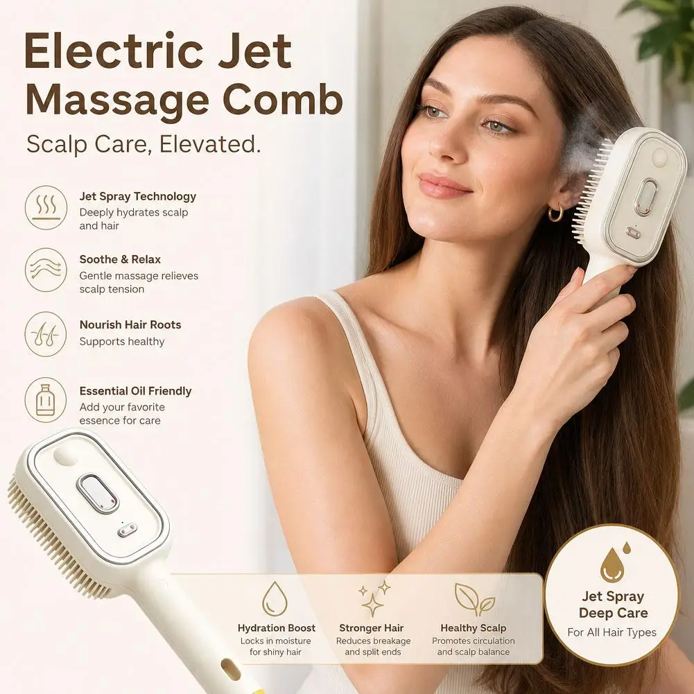 

Steam Hair Brush Electric Spray Massage Comb Anti Tangle Self Cleaning Essential Oil Applicator Scalp Massager Rechargeable