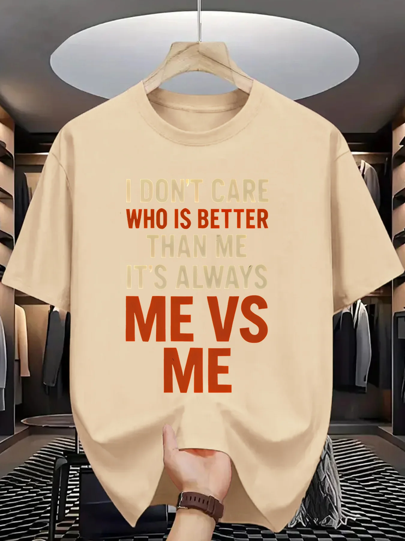 Motivation Men Short Sleeve Tshirt Me Vs Me Inspirational Slogan Letter Print O Neck Te Confidence Style Male Casual Fashion Top