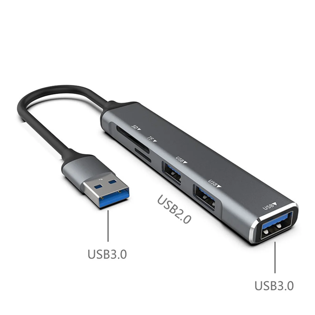 USB HUB 3.0 USB-A Hub Splitter 5 Port USB3.0 with TF/SD Card Reader High Speed Data Transfer for Laptop Computer A