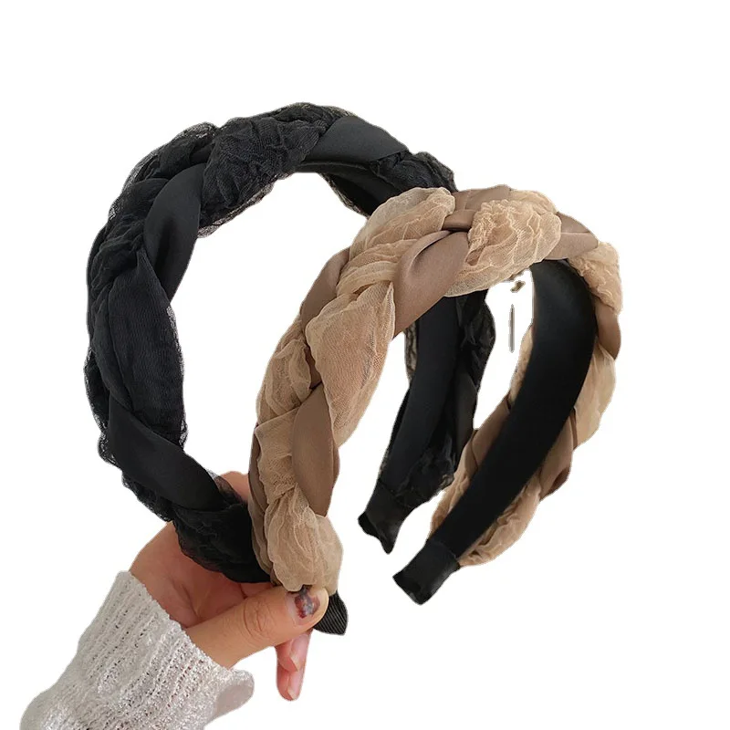 

Korean version simple hand woven wide brim hair hoop Fried Dough Twists braid high skull top color matching hair ornament female