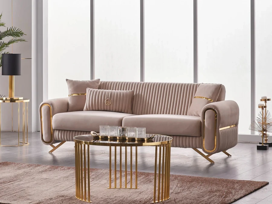 Hot Selling Modern Luxury Convertible Sofa Set Stainless Steel Button Tufting for Villa Home Office Hotel Living Room Furniture