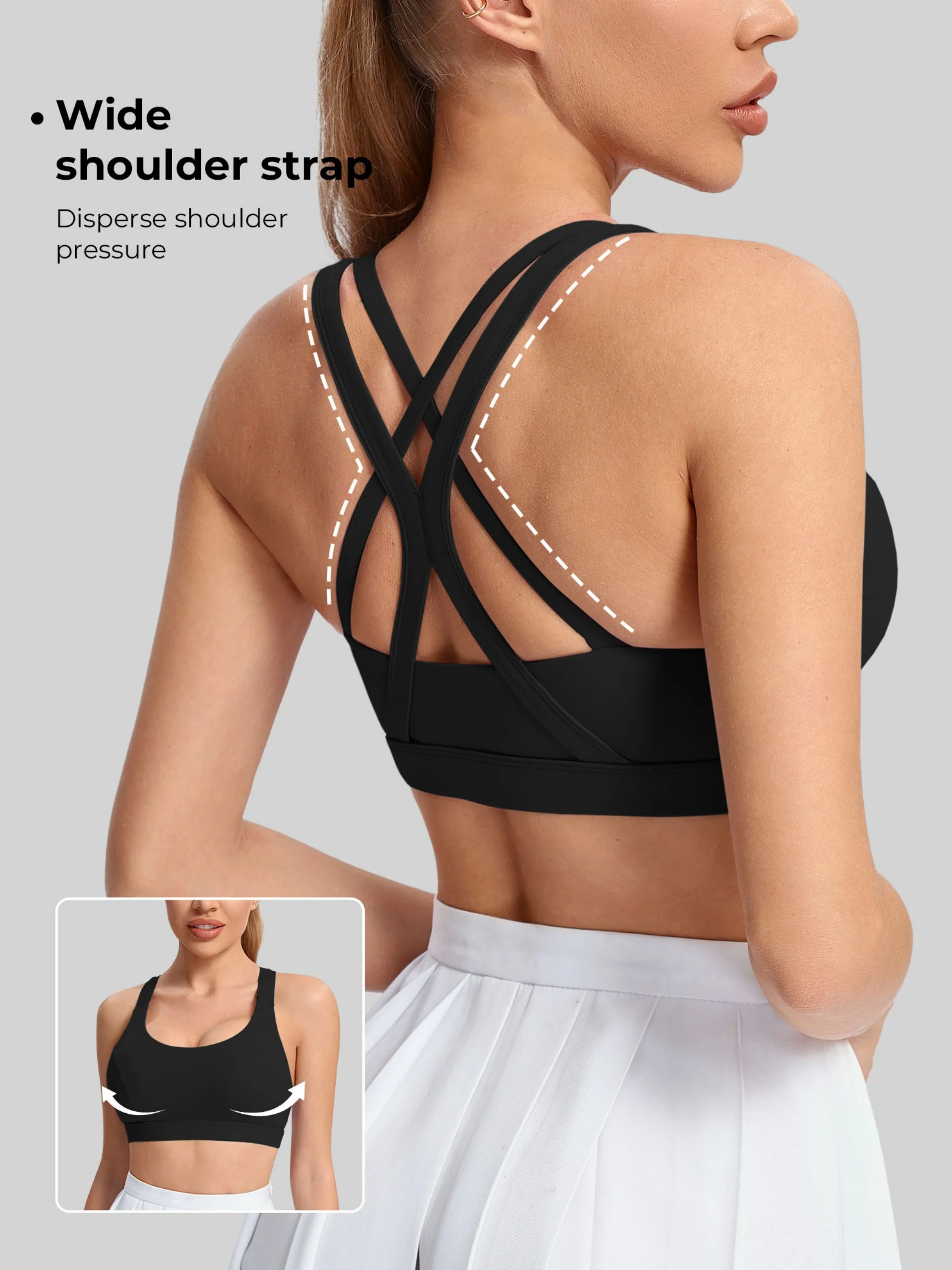 Ladies' yoga sports bra - back style, thin shoulder strap sports vest, breathable nylon blended material