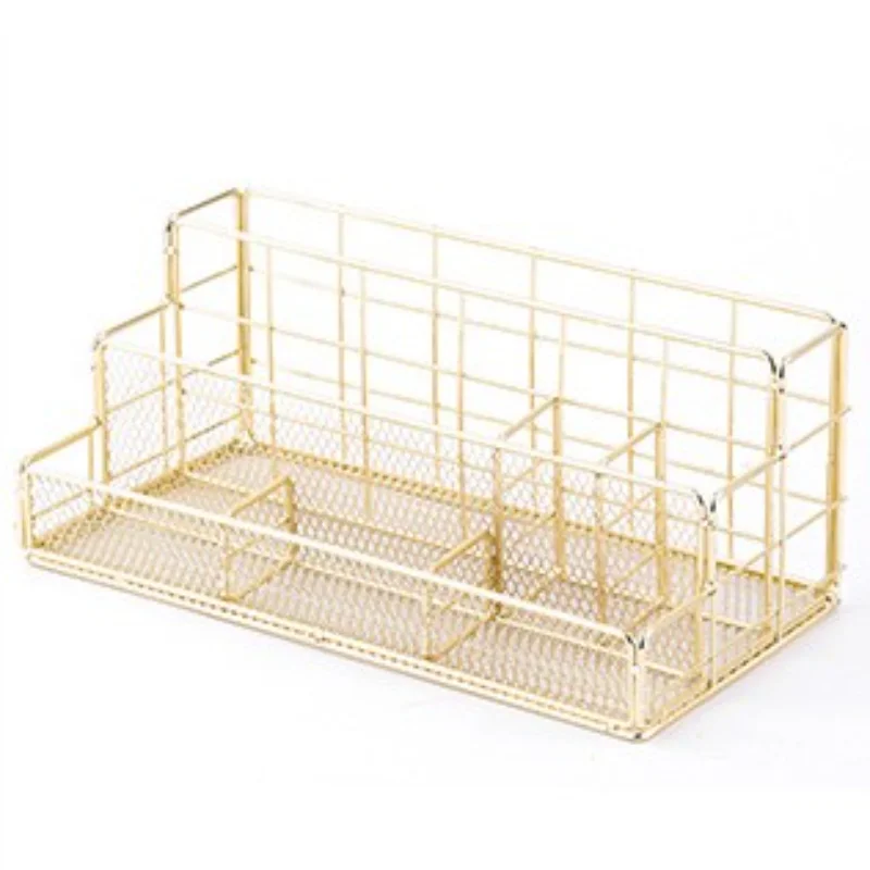 スタイリッシュな北欧メタルデスクトップオーガナイザー - モダンな装飾デザインの多機能オフィス&化粧品収納ラック