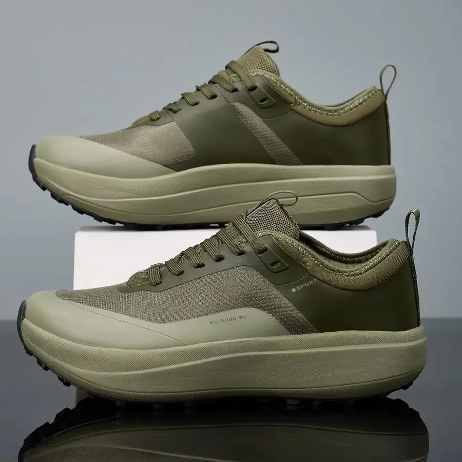 

Men's Lift-Sole Height Increase Sneakers - - Outdoor and Casual Walking Shoes with Thick Platform MD Sole and Green Traction fo