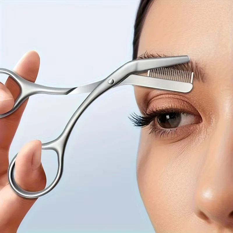 1 tijera para cejas de acero inoxidable con peine incorporado, herramienta para dar forma y recortar, para hombres y mujeres