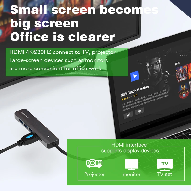 محطة لرسو السفن متعددة الصناديق من الألومنيوم ، 4K30Hz ، محول من النوع C ، USB ، 5 جيجابايت في الثانية ، 6 في 1 منافذ ، شاحن PD W للكمبيوتر المحمول ، ماك بوك