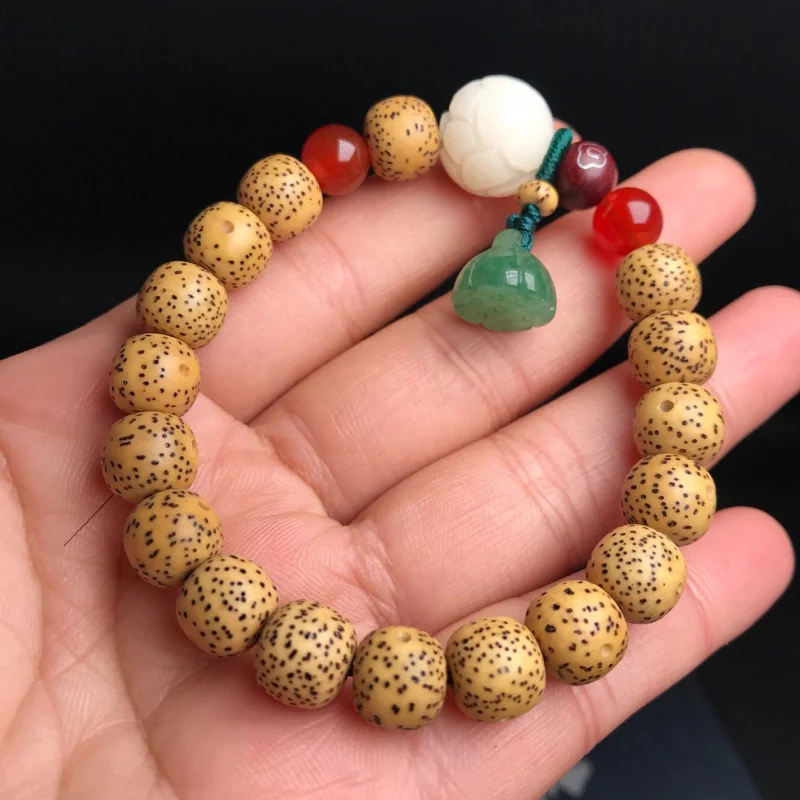 Original Ecology Gold Seed Xingyue Bodhi Barrel Beads Single Circle Bracelet Girls with Dok Bua Kao Aventurine Lotus Seedpod