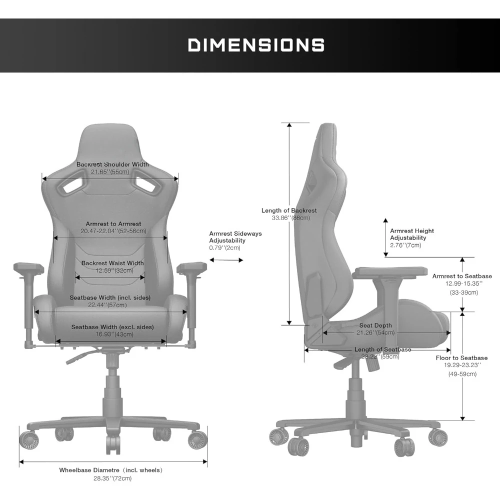 Kaiser Frontier Black Leather Gaming Chair - XL Premium Ergonomic Gamer Chair for Adults, Plus Size Video Game Chairs