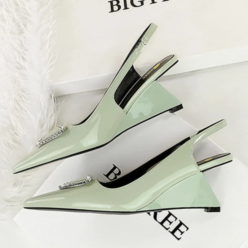 

BIGTREE Pumps Spring Candy Fashion Pointed Toe Women Pumps Slingback Wedges High Heels Party Prom Mules Shoes Zapatos De Mujer