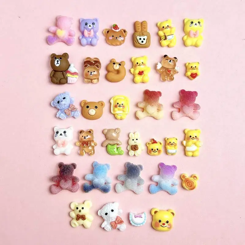 Random Mixed Multi Style Kawaii Wrinkle Face Bear Nail Charm 3D Resin Powder Blusher Bear Nail Decoration DIY Crafts Accessories