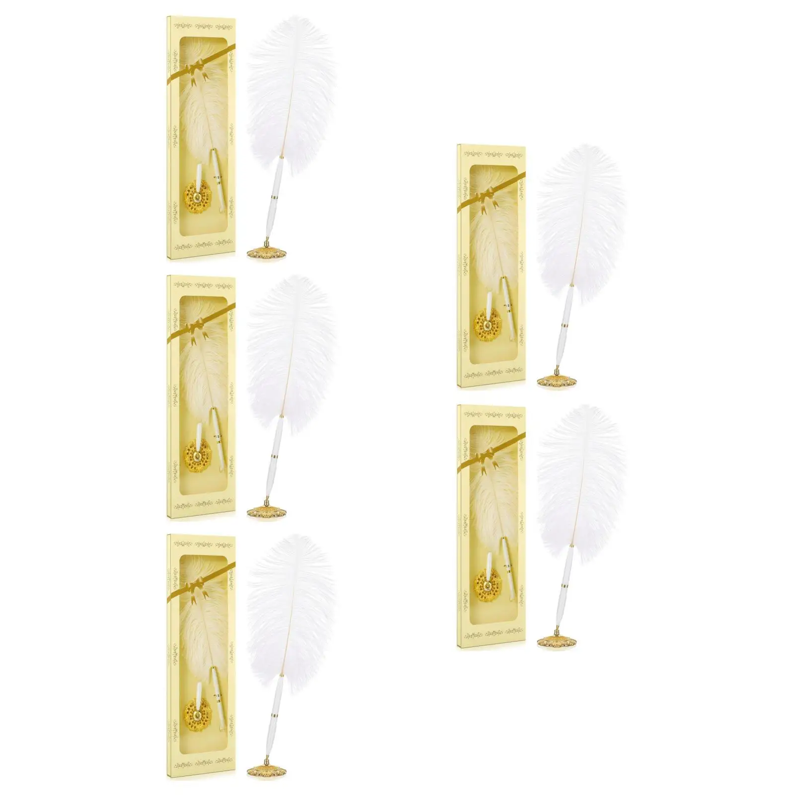 5 قطع قلم ضيوف ريشة قلم ضيوف مع حامل معدني قلم طويل قلم نعام لاستقبال الزفاف