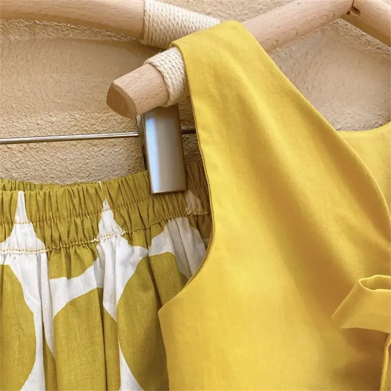 2025 Korean Fashion Pastoral Backless Suit Thin Pullover Girl's Vest Top Polka Dot Knickerbockers Three Piece Cotton