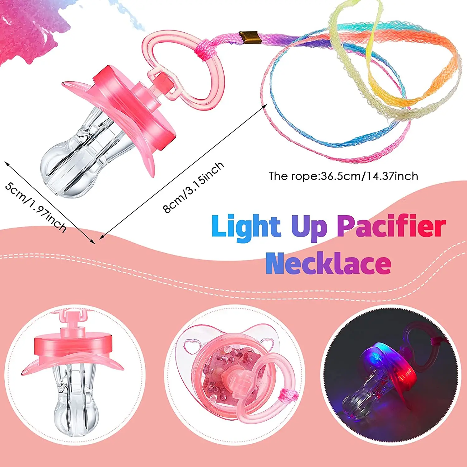 LED Light up Pacifier Necklace Toy Christmas Rave Pacifier Glowing Flashing LED Light up Pacifier for Teens and Adults KTV Bar