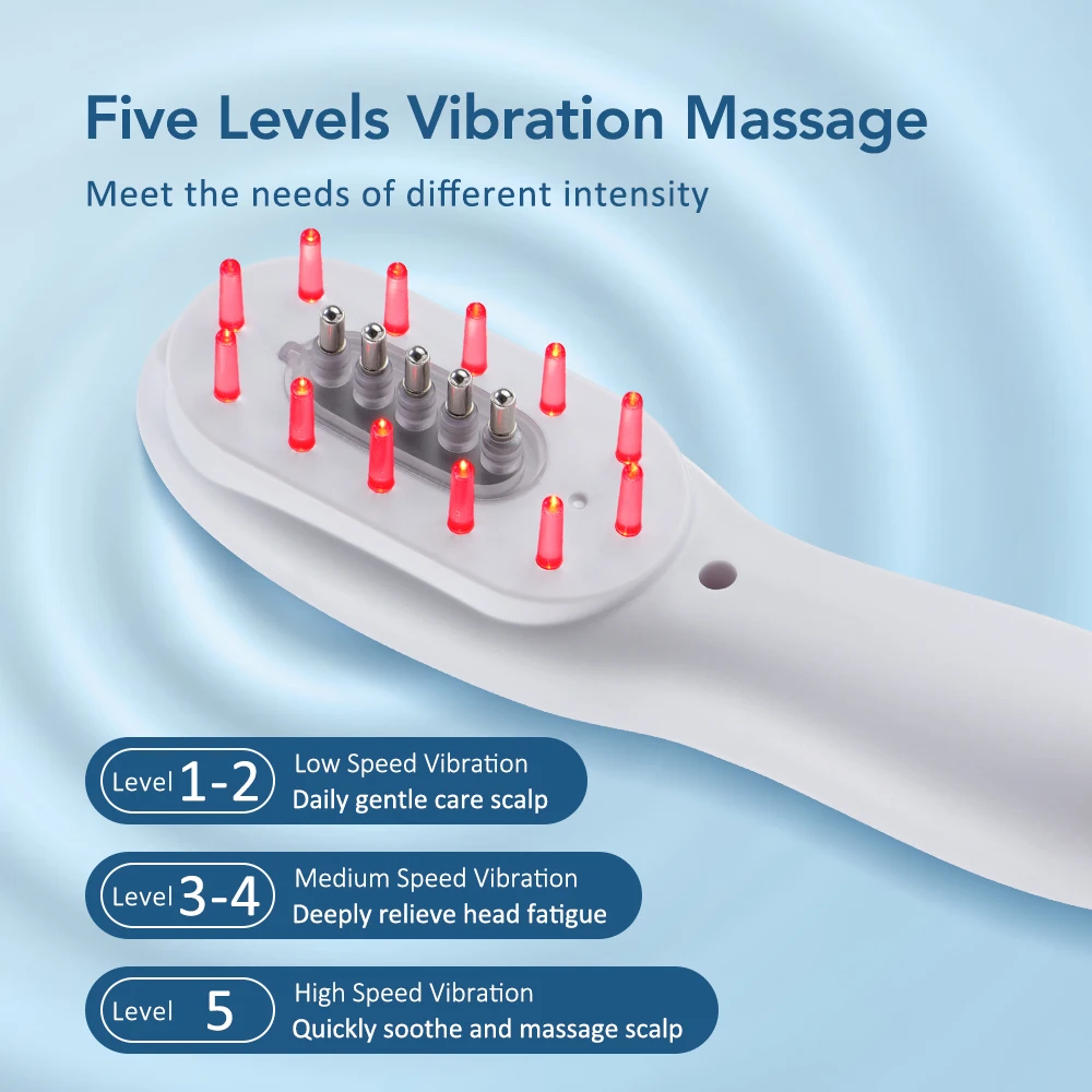 الأزرق الأحمر العلاج بالضوء نمو الشعر تدليك مشط مكافحة تساقط الشعر السائل مشط النفط فروة الرأس قضيب الاهتزاز رئيس مدلك فرشاة