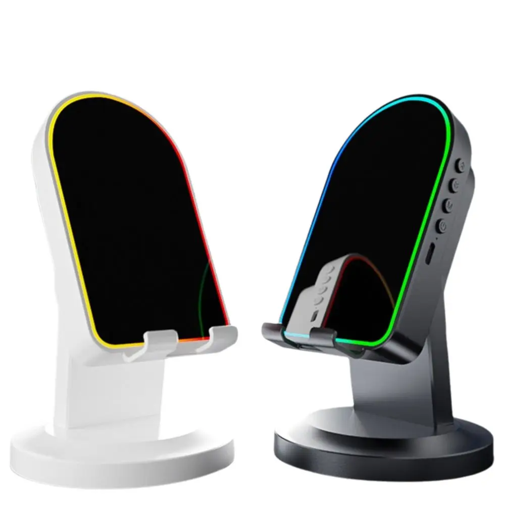 2 in 1 Induction Mobile Phone Holder Button Ambient Light Phone Stand HD Sound Multi-function Wireless Bluetooth Speaker Stand