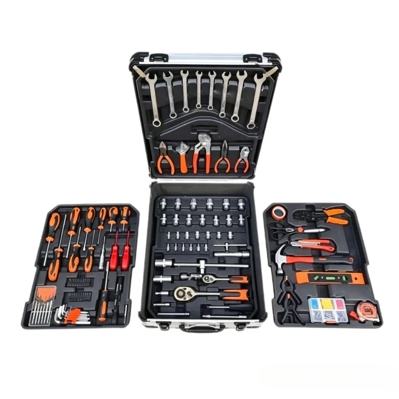 187Pcs Carbon Steel Socket Wrench Tool Set, Multifunctional Auto & Machine Repair Hardware Kit with Aluminum Trolley Case