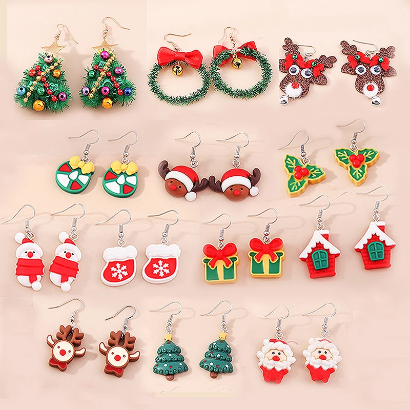 Aihua New Christmas Earrings For Women Creative Deer Elk Snowman Snowflake Christmas Tree Earring New Year Party Jewelry Gifts