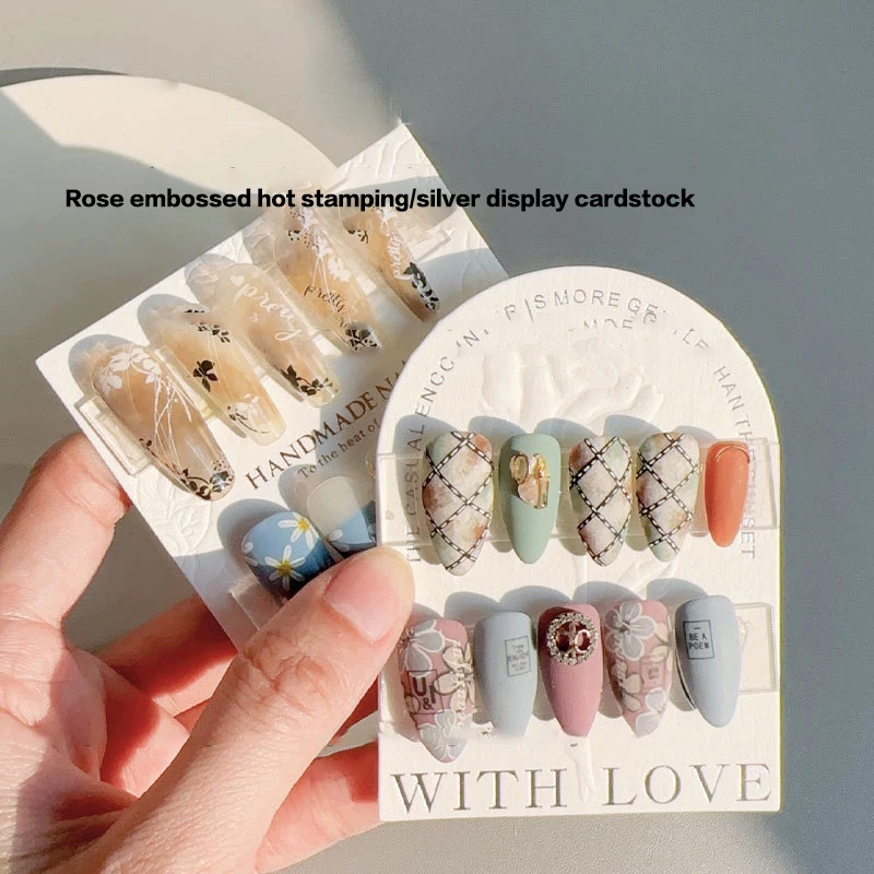 1Pcs Nail Display White Rose Fake Nails Card For Press On Nails Jewelry Display Light Luxury Design Photograph Props