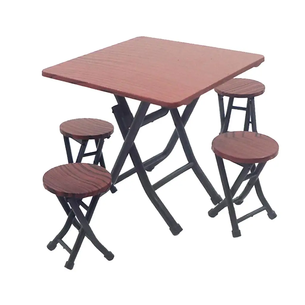 Meubles miniatures en bois pour enfants, table à manger, 4 chaises, ensemble pliable, maison de courses, cadeau pour enfants, 1/12, 5 pièces par ensemble