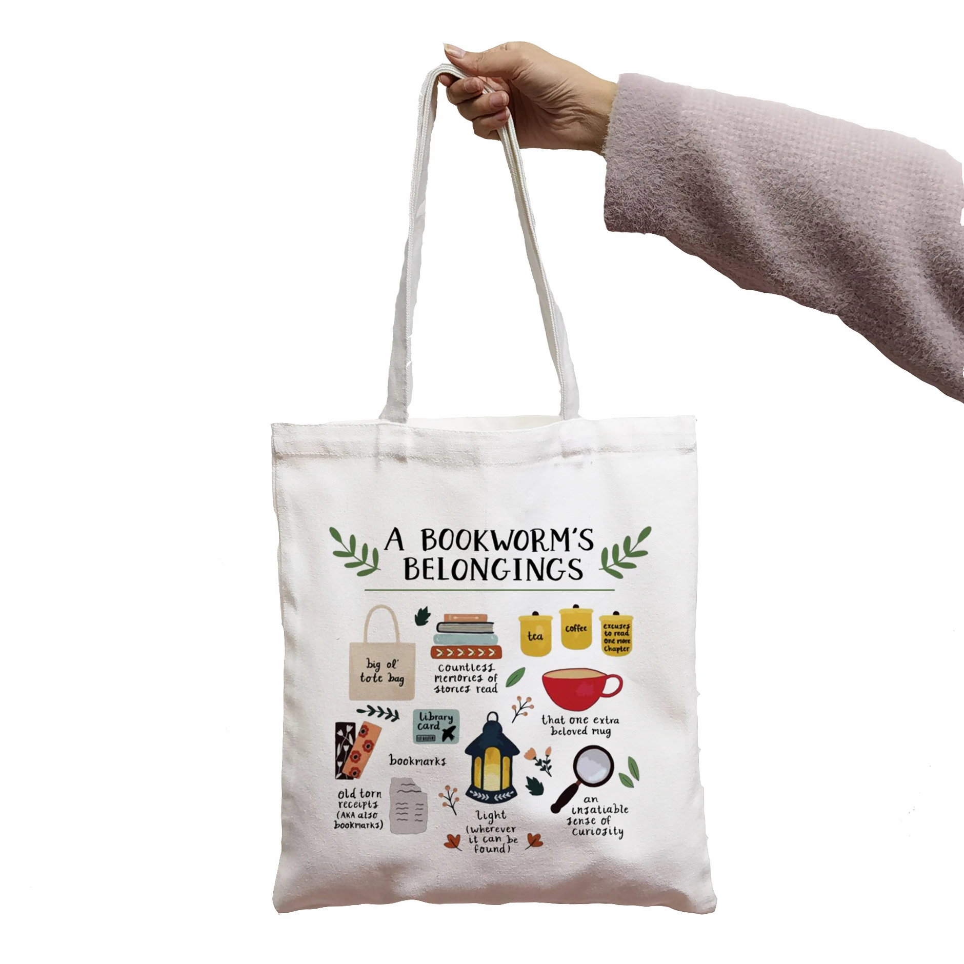 BAG A Bookworm\'s Belongings Nose Book Print Cool Women Shopper Bag White Women Fashion shopper shoulder bags Tote bag,Drop Ship