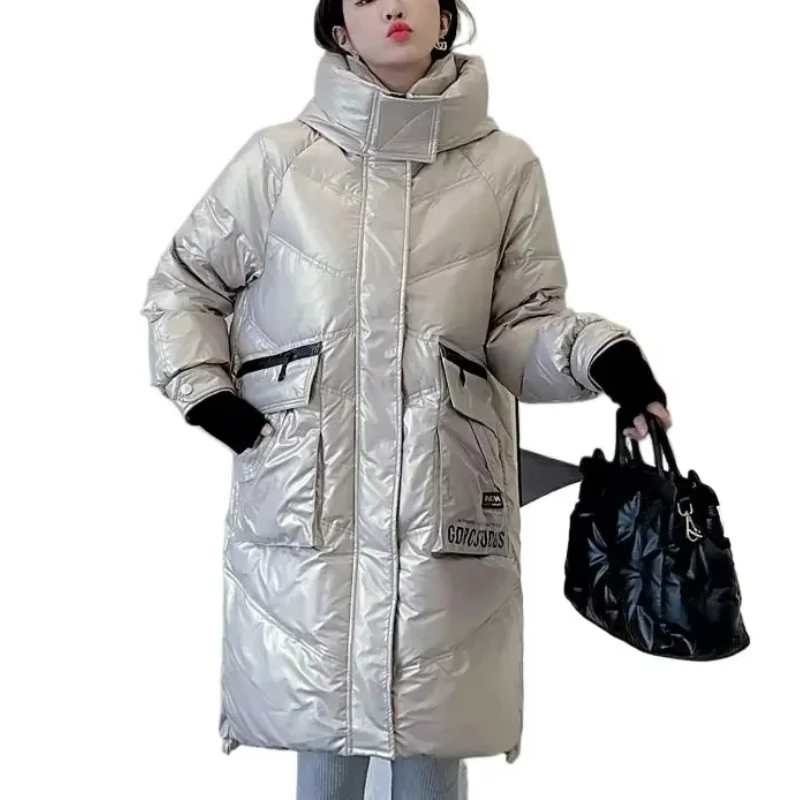 New Fashion Women Down Jacket Winter Coat Female Mid Length Version Parkas Loose Thick Warm Outwear Hooded Leisure Time Overcoat